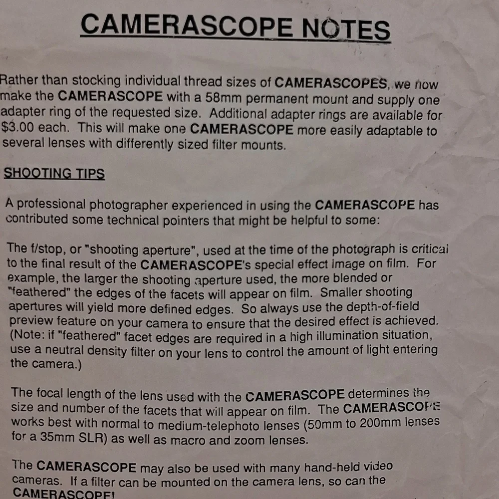 Vintage Camerascope By Kaleidovisions Camera Special Effects Lens Attachment